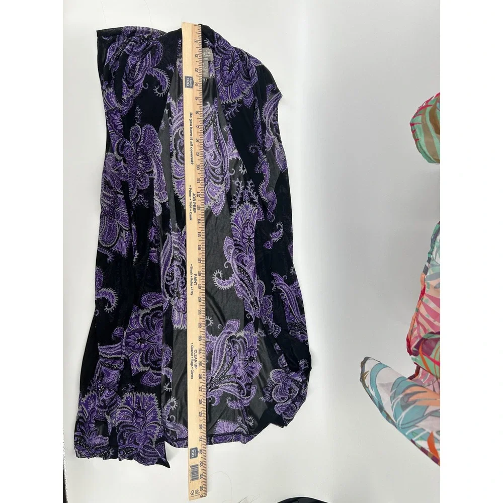 Chicos Travelers Purple Paisley Mesh Vest Sleeveless Cardigan Open Front Size 3